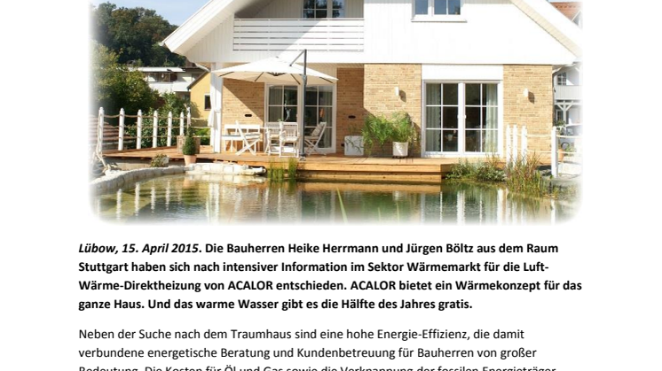 Bauherren entscheiden sich für ACALOR-Direkt-Wärmepumpe im Einfamilienhaus