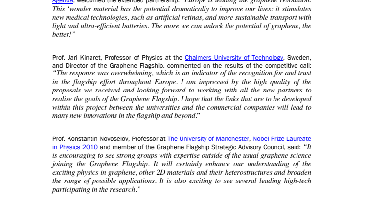 Selected Quotes Graphene Flagship
