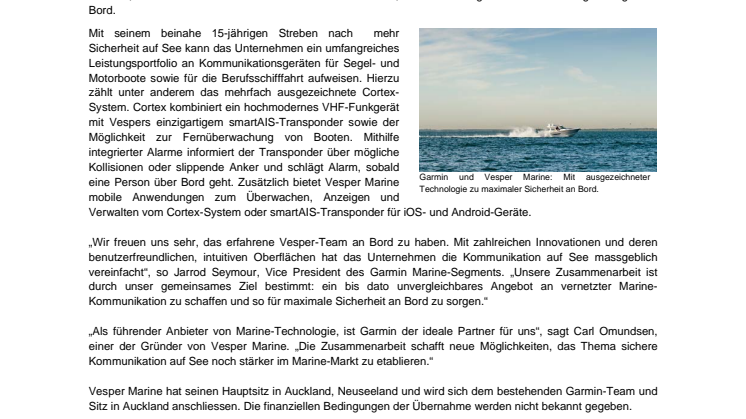 PM Garmin Übernahme von Vesper Marine