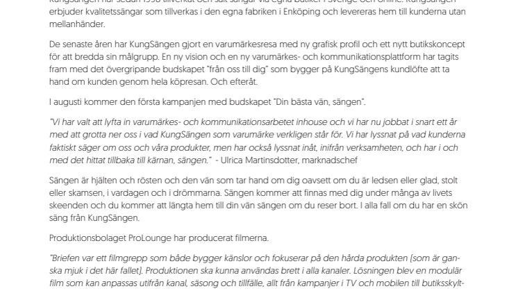 KungSängens nya varumärkeskampanj - Din bästa vän, sängen