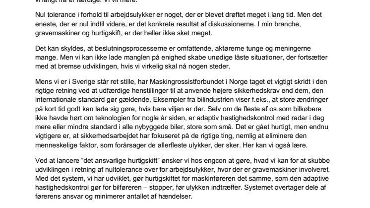 Engcon: Arbejdssikkerhed i højsæde