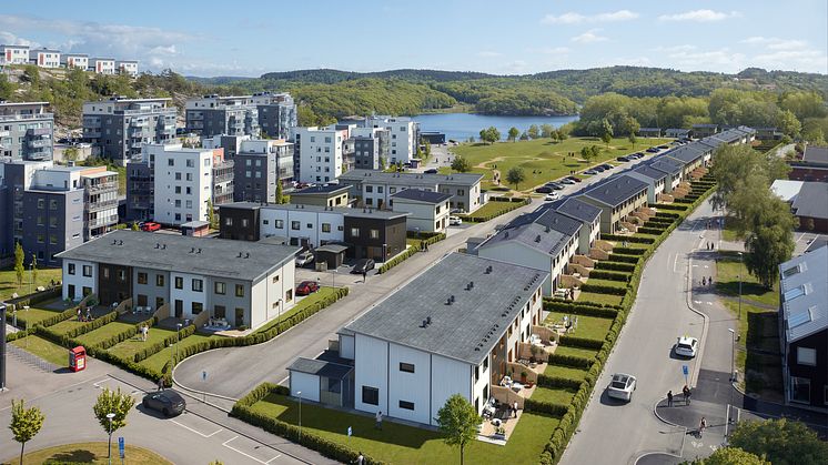 Nu säljstartar Riksbyggen sina första radhus i Stensjöparken 1 i Mölndal