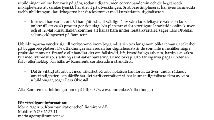 Stort intresse för Ramirents digitala utbildningssatsning