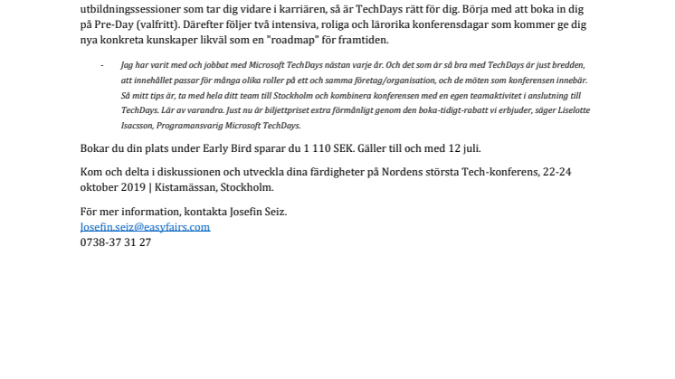Microsoft TechDays 2019 – teknik för en bättre värld