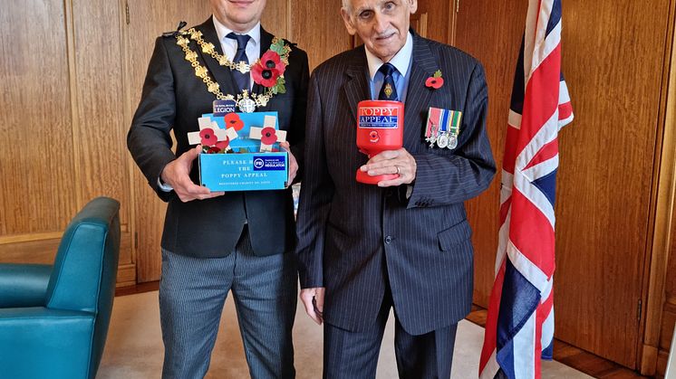 The Mayor of Bury, Cllr Tim Pickstone, and Colonel Eric Davidson launch this year’s poppy appeal in Bury.