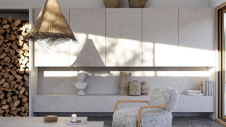 AMB01 Living Room Dekton VK01 Nebbia and GK07 Ceppo