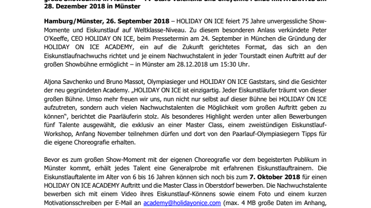 HOLIDAY ON ICE ACADEMY bringt Eiskunstlaufnachwuchs in Münster auf die große Showbühne der Erfolgsproduktion ATLANTIS