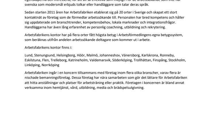 Arbetsfabrikens historia i korthet