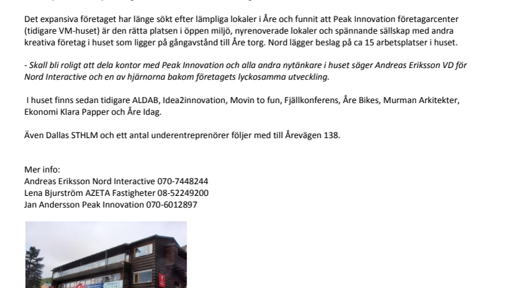 Nord Interactive flyttar in i Peak Innovation företagarcenter i Åre 