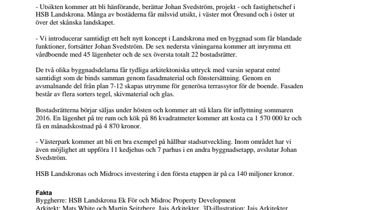 HSB och Midroc byggstartar högsta bostadshuset i Landskrona