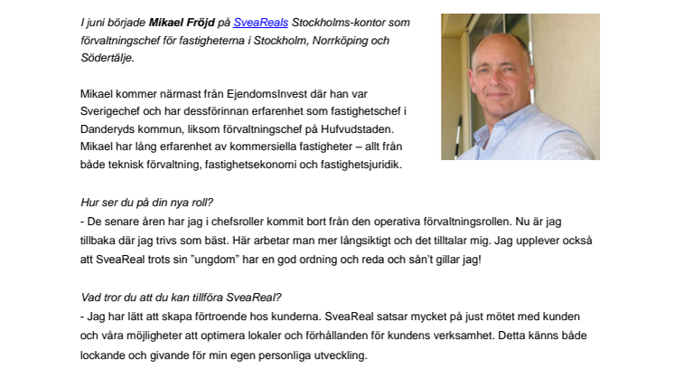 Ny förvaltningschef till SveaReal i Mellansverige 
