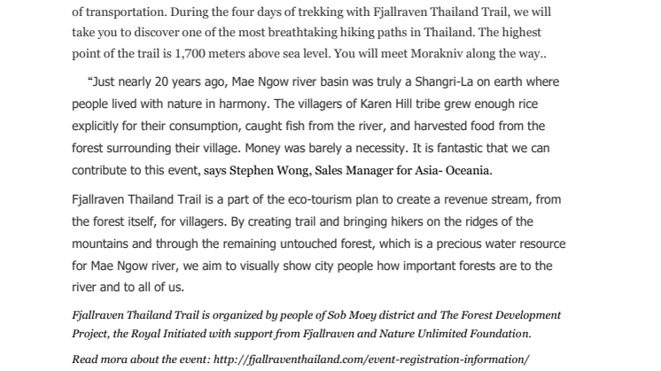 Morakniv participates at the Fjällraven Thailand Trail.