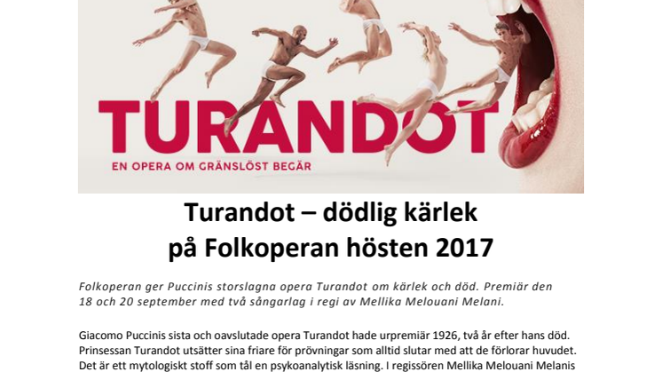 TURANDOT – DÖDLIG KÄRLEK PÅ FOLKOPERAN HÖSTEN 2017