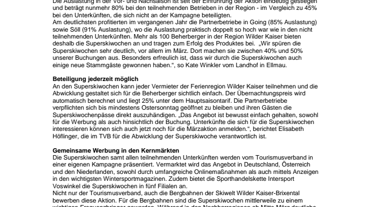 Verdoppelung der Auslastung durch SuperSkiWochen