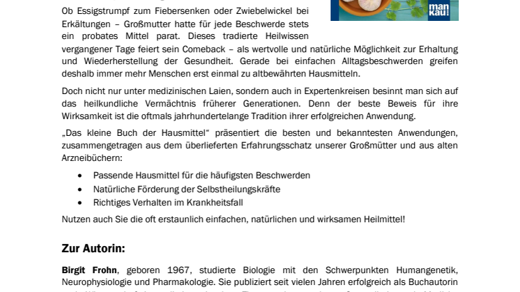 Waschzettel zu "Das kleine Buch der Hausmittel"
