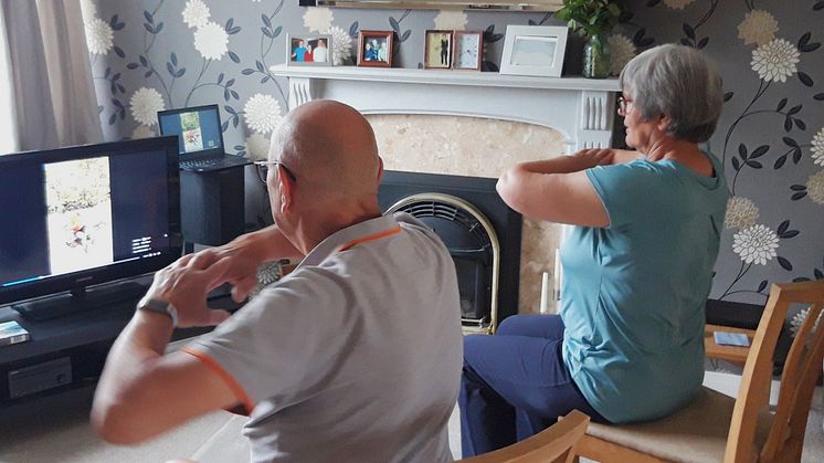 Sheila and Chris take part in the free online fitness video classes