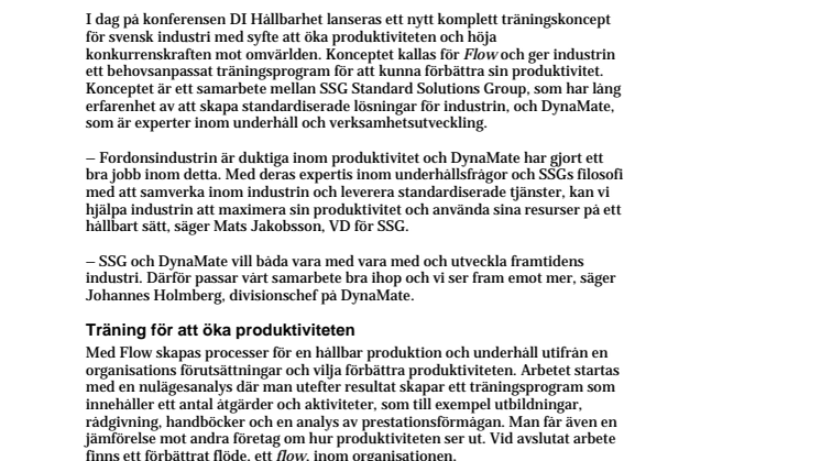 SSG och DynaMate lanserar träningskoncept för industrin