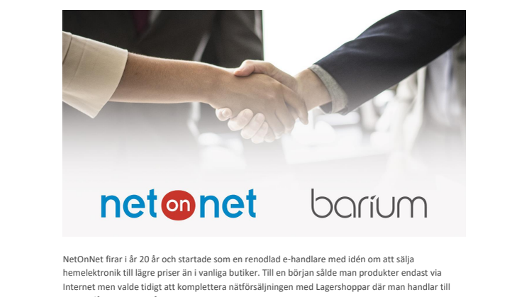 NetOnNet väljer Barium som partner för sin fortsatta tillväxt