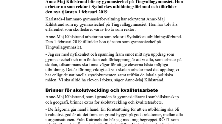 Ny gymnasiechef på Tingvallagymnasiet