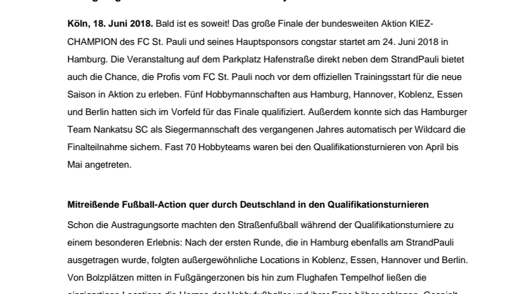 KIEZ-CHAMPION 2018: Großes Finale steigt in Hamburg direkt am Hafen