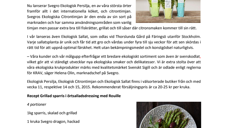 Ekologiska örter och sallat förhöjer matupplevelsen