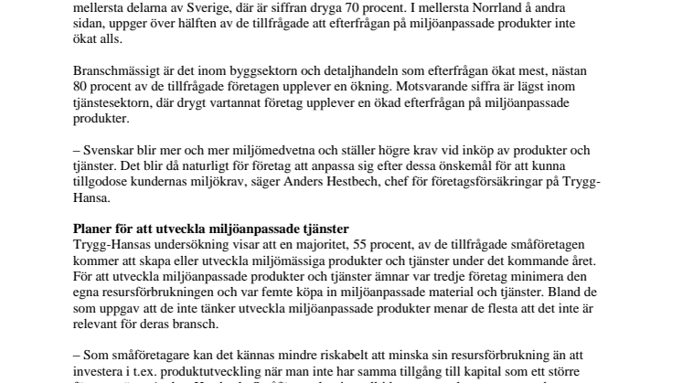 Ökad efterfrågan på miljöanpassade produkter