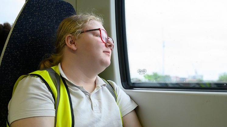 Student Keira enjoys the view from the Thameslink train