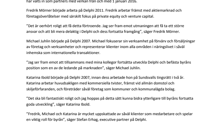 Tre nya partners på Delphi från och med årsskiftet