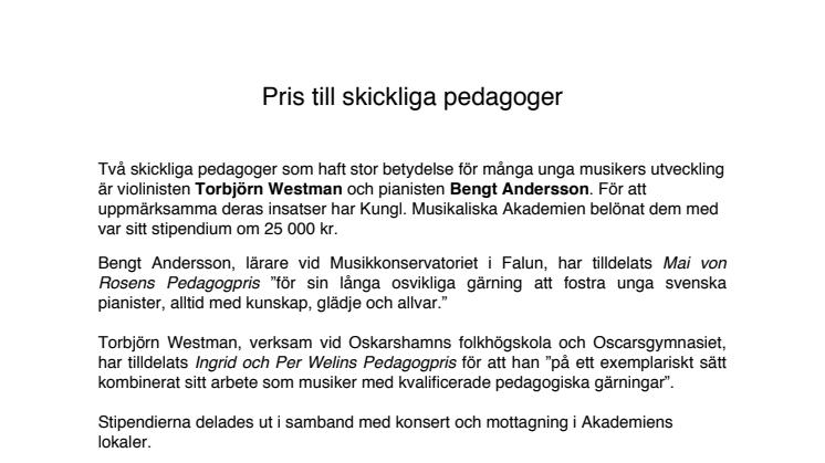 Pris till skickliga pedagoger