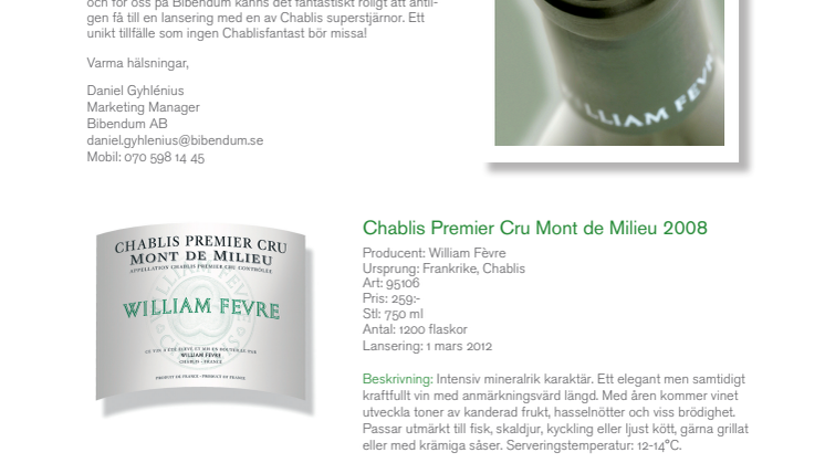 Chablis starkast lysande stjärna lanserar toppviner