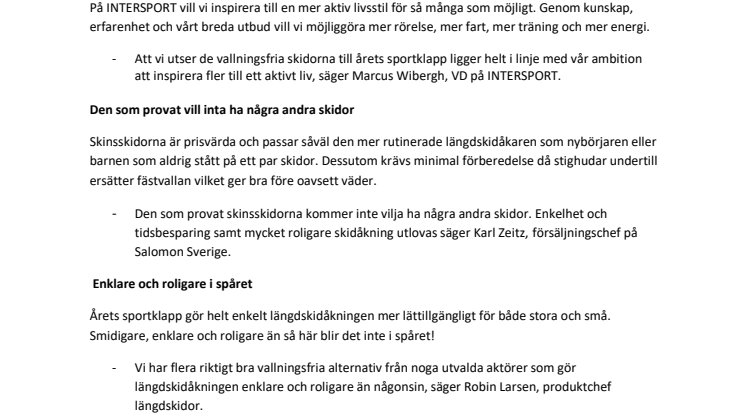 INTERSPORT utser årets sportklapp - "enklare och roligare än någonsin"