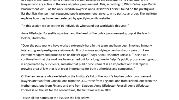 Anna Ulfsdotter Forssell is among the world's elite in public procurement