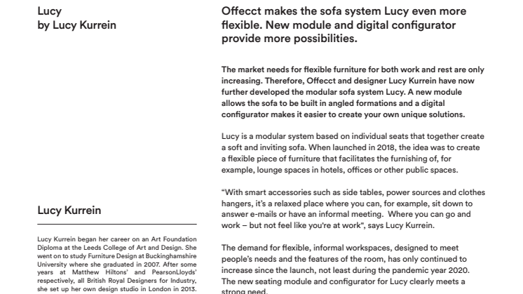 Offecct makes the sofa system Lucy even more flexible. New module and digital configurator provide more possibilities. 