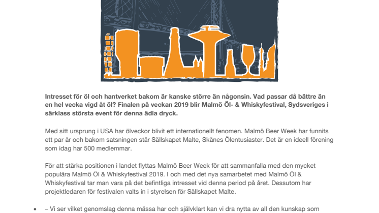 Malmö Beer Week flyttas och ingår samarbete med Malmö Öl & Whiskyfestival