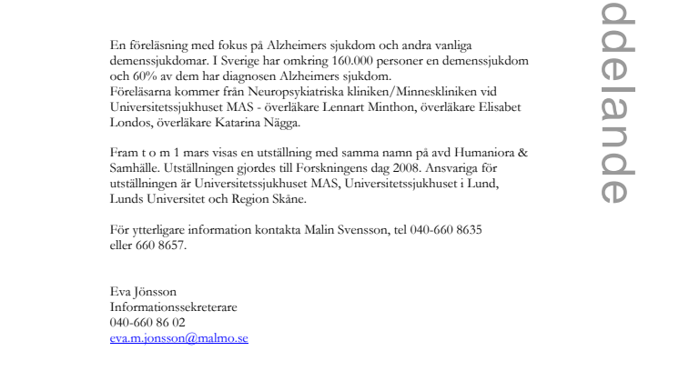 Hjärnan - i tanke och rörelse, föreläsning på Stadsbiblioteket i Malmö