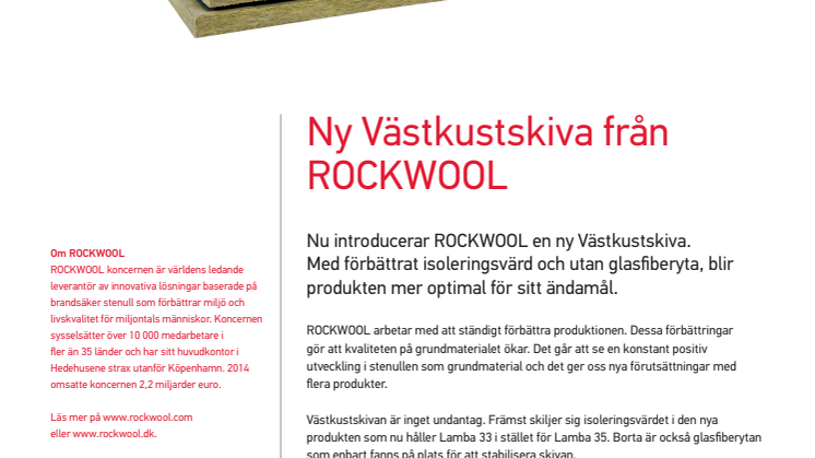 Ny Västkustskiva från ROCKWOOL