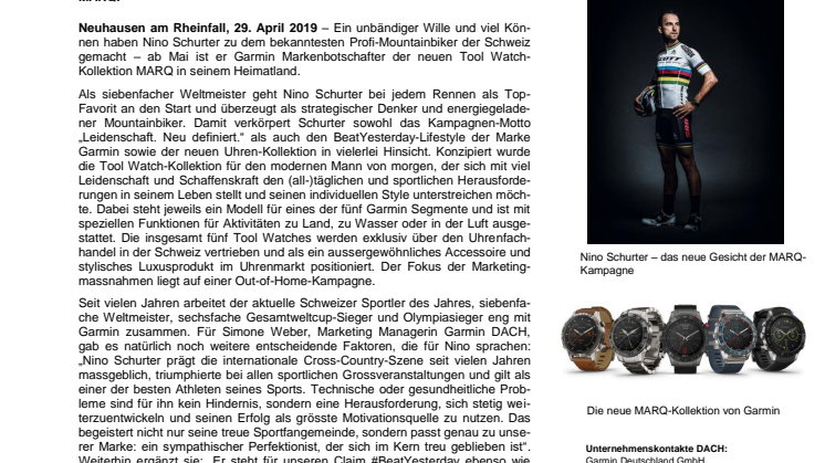 Nino Schurter wird das Gesicht der neuen Garmin Uhren-Kollektion in der Schweiz