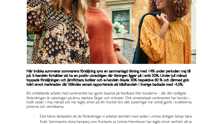 Indiskas sommarförsäljning upp 14%  