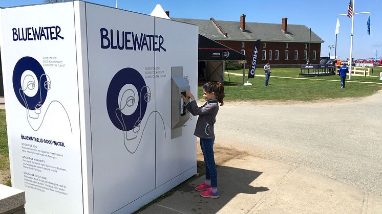 Plastic-free drinking water as pure as nature intended is served without cost  from three unique Bluewater water stations located in the Volvo Ocean Race Village in Newport, RI