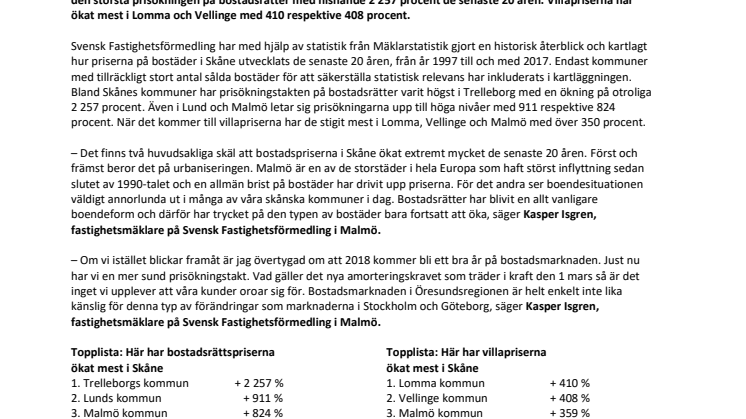 Unik kartläggning visar: Här har bostadspriserna stigit mest  de senaste 20 åren i Skåne