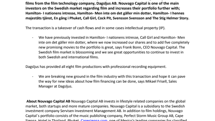 Nouvago Capital strengthens their film holdings with 8 major Swedish films
