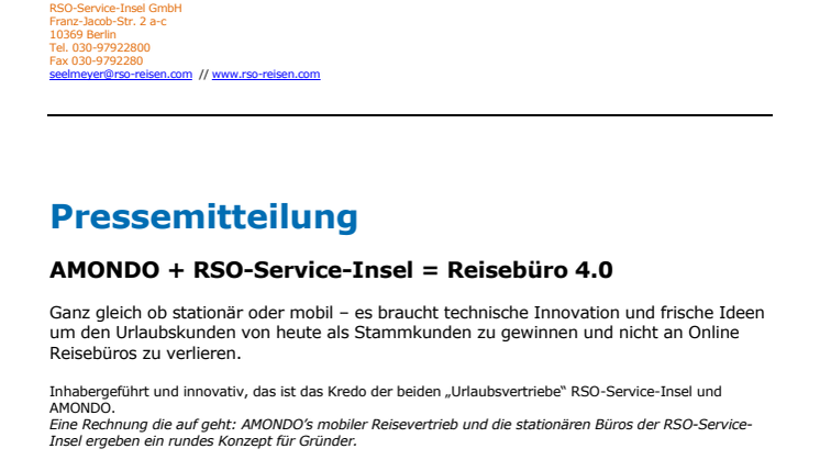 AMONDO + RSO-Service-Insel = Reisebüro 4.0