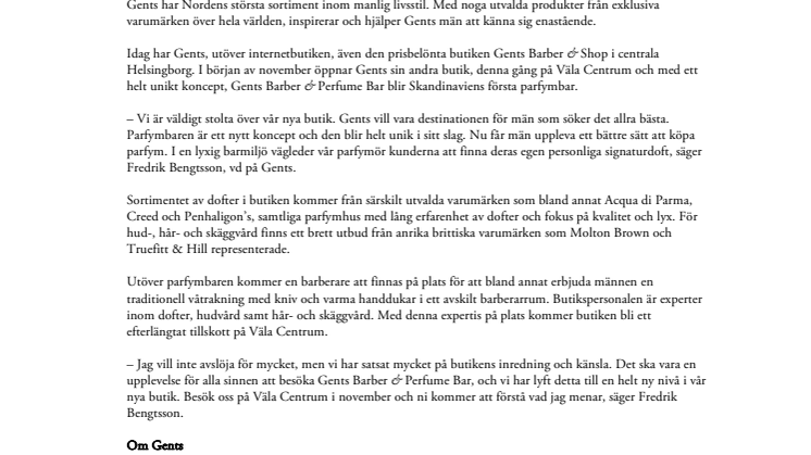 Gents öppnar Skandinaviens första parfymbar