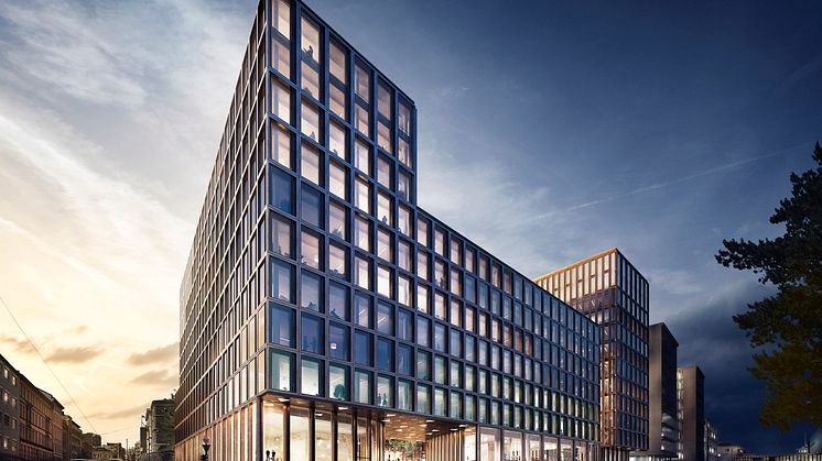 Nybygg i Vika: Slik ser det planlagte nybygget i Ruseløkkveien 26 ut, sett fra sjøsiden. I dag ligger House of Oslo her. Planlagt byggestart er om ett års tid, med ferdigstillelse i 2021. Illustrasjon: Schmidt Hammer Lassen Architects. 