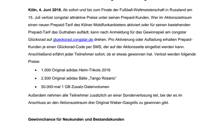 Ab heute dreht sich das congstar Glücksrad: Prepaid Aktion zur Fußball-WM 2018