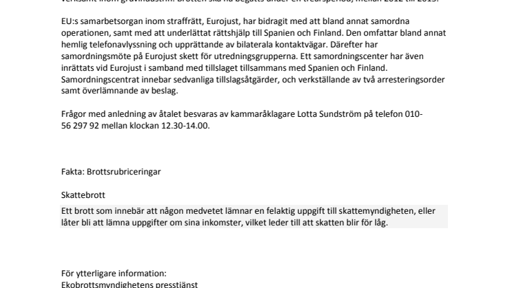 Åtalas för grovt skattebrott