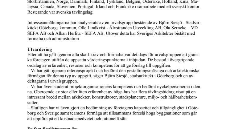Wingårdhs mot fyra internationella i finalen om Sveriges nya skyskrapa 