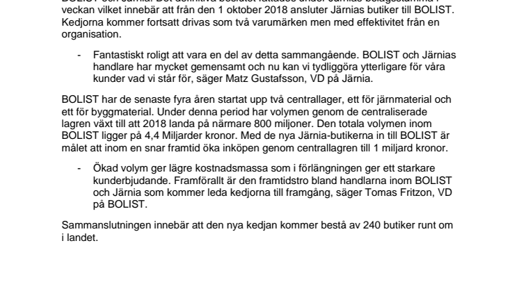 Järnia ansluter till BOLIST