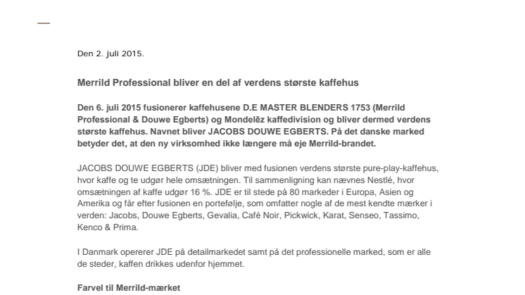 Merrild Professional bliver en del af verdens største kaffehus 