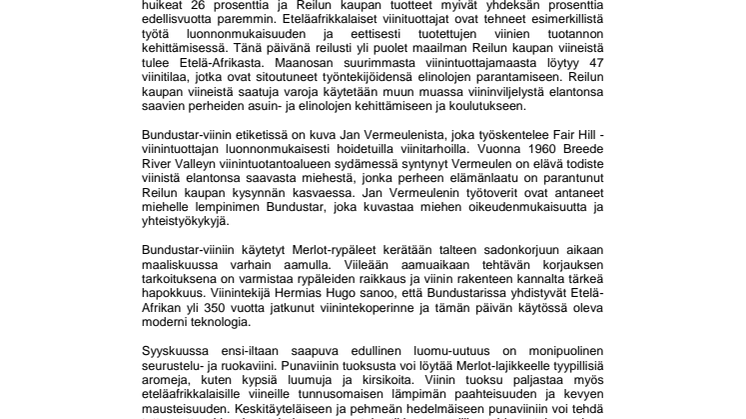 LUOMU JA REILU KAUPPA LYÖVÄT KÄTTÄ ETELÄAFRIKKALAISESSA UUTUUSVIINISSÄ